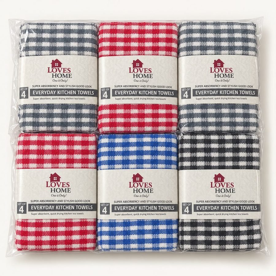 Gingham Kitchen Towels, Packs of 4 by Ahmad Fiaz Textiles, Faisalabad